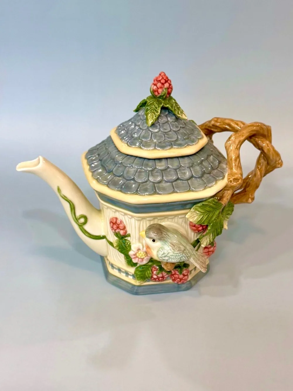 Vintage Fitz and Floyd English Garden Birdhouse Teapot Ceramic Collectible